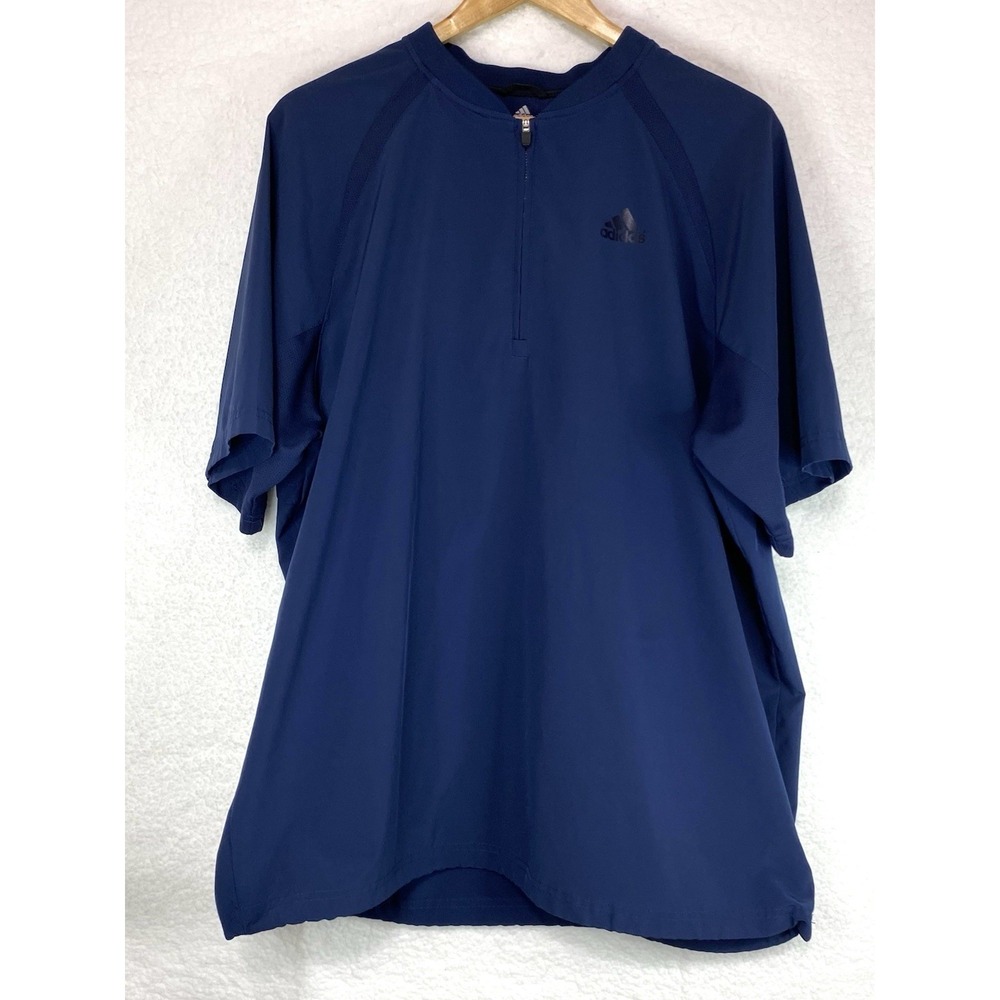 Adidas Baseball Jacket Triple Stripe Short Sleeve Pullover 1/4 Zip Navy Size L